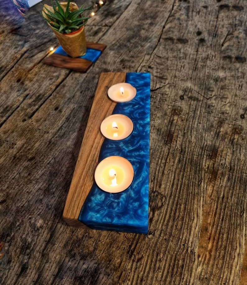 Unique Epoxy N Wood Candle Holder, Tealight Holder, Candle Holder, Home Decor, Resin Art, Walnut