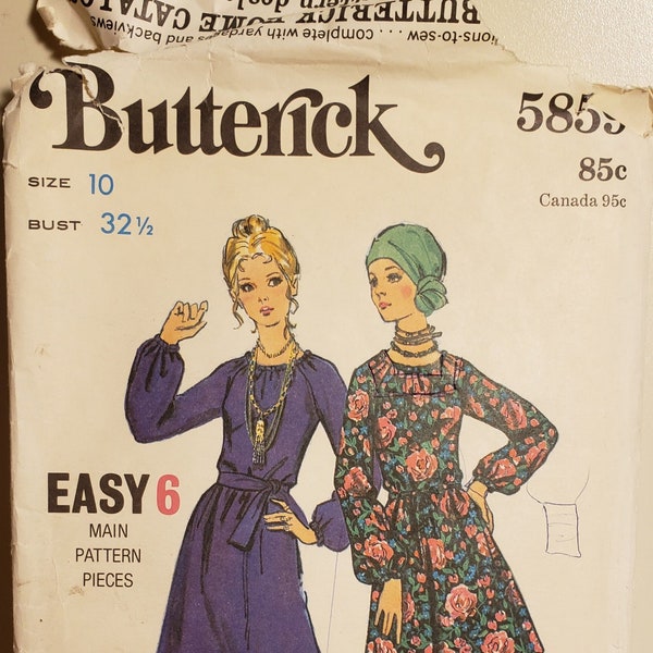1970’s Boho Tunic Dress with Elasticized Neck, Waist and Wrist and Pants - Bust 32.50 - Butterick 5859 Sewing Pattern