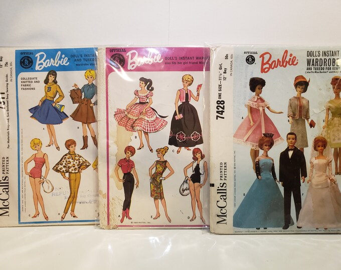 1960s Mccall Barbie and Ken Dress and Tux Patterns 3 PACK Mccalls 7428 ...