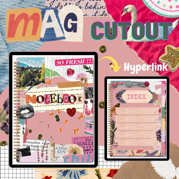 Magazine Cutout Digital Hyperlink Notebook fot goodnotes5 and Notability app on iPad or Samsung Tab PDF file easy download