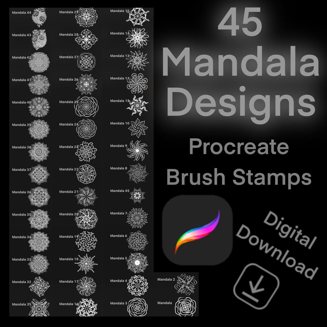 Procreate Brushset Stamps - 45 Mandala Designs, Tattoo Ideas, Tattoo ...