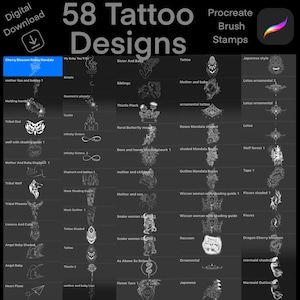 Procreate Brushset Stamps - 58 Tattoo Designs, Tattoo Ideas, Tattoo Stencils, brushes