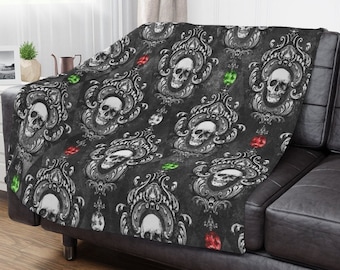 Gothic Skull Christmas Throw Blanket, Witchy Holiday Decor