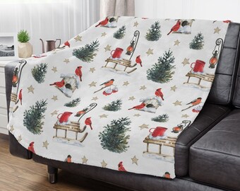 Farmhouse Cardinal Winter Scene Christmas Blanket Decor Simple Rustic Pretty Throw Blanket Gifts for Grandma Mom