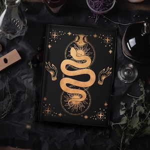 Hardcover Celestial Journal with Snakes Tarot Card Dream Journal Black and Gold Diary Witchy vibes Aesthetic Cool Gift Ideas