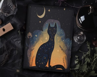 Celestial Black Cat Journal | Starry Night Hardcover Notebook
