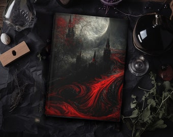 Gothic Castles in the Moonlight Red & Black Abstract Vampire Art AI vibe Cool Journal  | Pretty Witchy Diary Notebook | Lilith Moon Studios