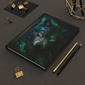 Gorgeous Black Wolf with Green Eyes Ethereal Magical Celestial Journal  | Pretty Witchy Diary Notebook | Lilith Moon Studios