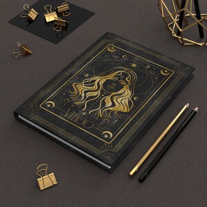 Goud en zwart sterrenbeeld Maagd | Astrologie harde kaft soft touch mat notitieboek dagboek | Celestial Unieke cadeau-ideeën Sterrenbeeld