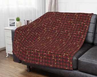 Buffalo Plaid Throw Blanket with Golden Accents: Rustic Winter Decor