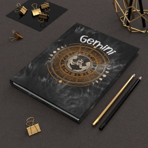 Gemini astrologie symbool grafiek sterrenbeeld dagboek | Vrij hemels dierenriem notitieboek | Cadeau-ideeën | Leeg dagboek | Lilith Moon Studios