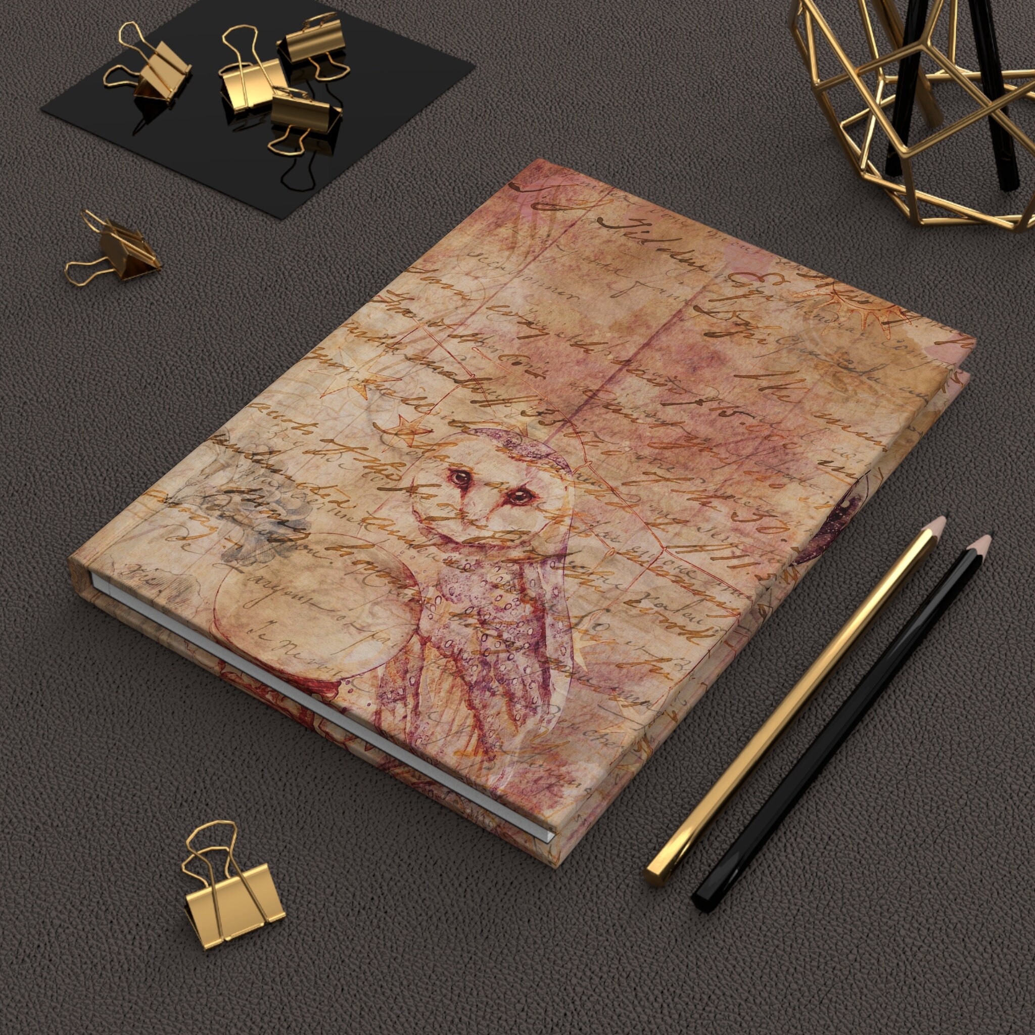 Vintage-Style Owl 'Green Witch' Watercolor Witchy Calligraphy Journal | Pretty Diary Noteboo