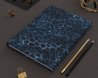 Navy Blue & Black Pretty Dark Animal Cheetah Print Pretty Journal | Notebook Dream Journal Expense Fitness Tracker Blank Poetry NoteBook