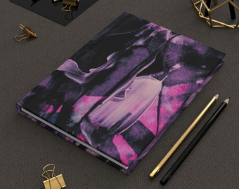 Abstract Paint Pour Journal | Pink & Black Brush Strokes, Matte Hardcover