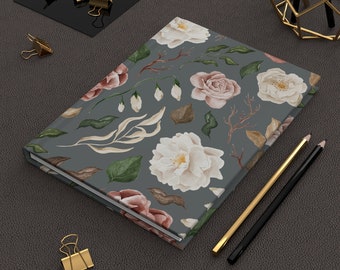 Floral Hardcover Journal, Greenery & Pink Roses, Matte Finish