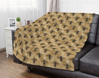 Honey Bee Throw Blanket: Rustic Farmhouse Bee Decor