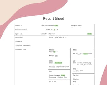 nursing report sheet cardiac Cardiac Nursing Report Sheet