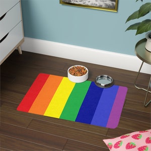 Pride Flag Pet Food Mat | Pride Mat for Birthday, Anniversary, Pride Day | LGBT Support Gift for Lesbian, Gay, Trans, Non-Binary