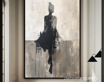 Black Wabi-sabi Art Artistic Painting of the Back of Female Dancer A Lonely Girl Portrait Abstract Oil Painting Abstract Lady Canvas Artwork