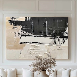 3D Textured Wall Art 3D Minimalist Texture Painting Beige Black Arch Texture Painting Modern Minimalist Wall Art Contemporary Art