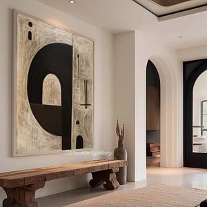 Oversized brown wabi sabi wall art larger brown abstract wall art brown geometric abstract oil painting on canvas for home decor brown art
