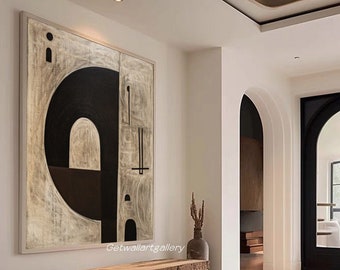 Oversized brown wabi sabi wall art larger brown abstract wall art brown geometric abstract oil painting on canvas for home decor brown art