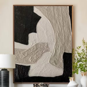Arte de pared con textura negra, arte de lienzo con textura blanca, arte minimalista con textura 3D, arte con textura beige, pintura wabi-sabi en blanco y negro sobre lienzo