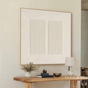 Lienzo decorativo con textura 3D beige, pintura minimalista original de yeso cremoso para decoración del hogar.