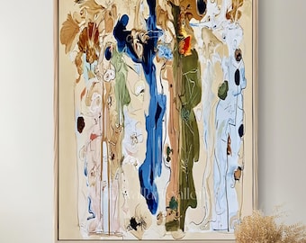 Abstract Figurative Wall Art, Surreal Botanical Painting,Neutral Earth Tone Canvas Decor