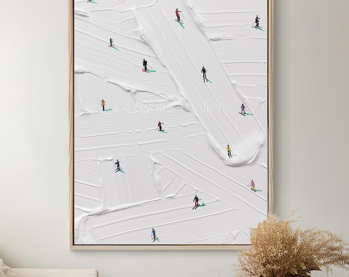 Ski Sport Canvas Painting 3d Textured Snow Skiing Wall Art Living Room Art Original Textured Mini Skier Custom Oil Painting on Canvas