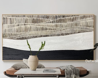 Arte murale wabi-sabi marrone oversize, grande arte murale strutturata in bianco e nero, arte murale strutturata in 3D, decorazione murale minimalista in bianco e nero