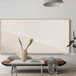 Beige plaster painting on canvas oversized minimal scandinavian art neutral beige wall art beige boho abstract textured painting wall decor