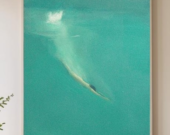 Green Abstract Canvas Wall Art Jumping in a Lake Oil Painting on Canvas Modern Landscape Painting For Home Decor Contemporary Artwork