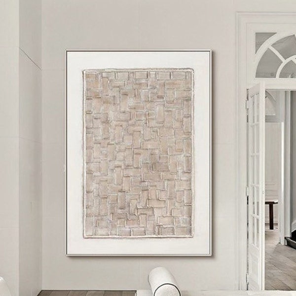 Beige small cube textured wall art beige and white 3d textured painting neutral beige canvas art beige and white minimal painting on canvas