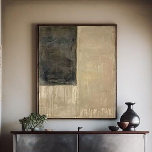 Beige and black wabi sabi wall art beige and black textured painting on canvas beige and black minimal canvas art larger framed wall art