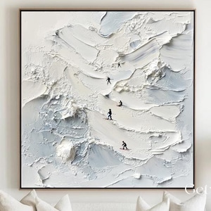 Mini Skiers Wall Art Retro Apres Ski Wall Art Original Ski Sport Painting on Canvas kiers White Snowboards Painting 3D Textured Skiing Art
