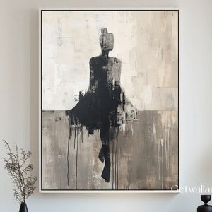 Black Wabi-sabi Art Artistic Painting of the Back of Female Dancer A Lonely Girl Portrait Abstract Oil Painting Abstract Lady Canvas Artwork