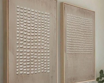 Juego de 2 cuadros de pared con textura 3D en color beige y marrón Juego de 2 cuadros de pared con textura marrón Juego de 2 cuadros de pared con lienzo wabi-sabi para decoración de sala de estar
