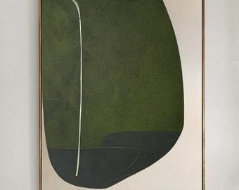 Oversized green textured wall art Japandi green wabi-sabi canvas art original green and beige oil painting for livingroom green framed art