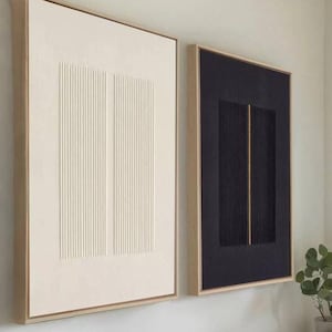 Set of 2 black and white 3d textured wall art 2 piece black and white painting on canvas for livingroom 2 set black and white art
