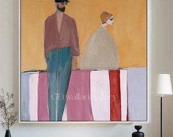 Abstract Couple Painting, Modern Figurative Wall Art, Fashion Portrait Artwork, Man and Woman Textured Canvas