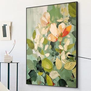 3D Texture Painting Green Floral Wall Art Flower Oil Painting on Canvas Oversized Green Flower Painting For Living Room