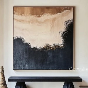 Black Textured Wall Art Oversized Beige and Black Wabi-sabi Canvas Art A little Gold Textured Wall Art Abstract Black Ocean Painting