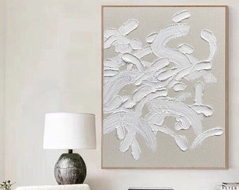 3D textured art white textured wall art white and beige texured painting on canvas white textured minimalist art wall decor neutral art