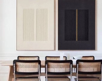 Set di 2 quadri su tela neri e beige: dipinti ad olio dalle linee minimaliste.