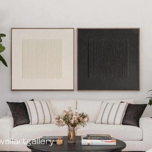 Set von 2 beige und schwarze 3D strukturierte Leinwand Kunst beige und schwarze minimale strukturierte Wandkunst 2-teiliges beige und schwarzes minimalistisches Ölgemälde