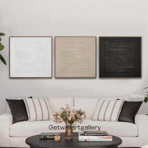 Set of 3 3d textured wall art 3 piece black white beige textured painting modern art neutral oil painting set of 3 beige wall art decor
