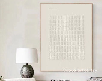 Dipinto a olio beige crema testurizzato 3D, arte minimalista beige bianco per soggiorno, grande tela beige bianca, arte murale testurizzata minimale