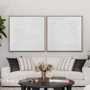 Set of 2 white plaster 3d textured wall art for livingroom 2 piece white plaster art pure white rich textured canvas art white wall art