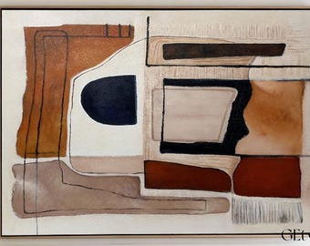 Quadro su tela beige, arte astratta moderna con texture marrone, dipinto astratto colorato di grandi dimensioni, opera d&#39;arte originale per l&#39;arredamento della casa.